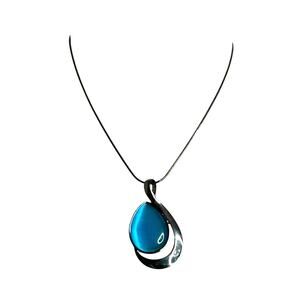 Lia Sophia Deep Sea Waterway Blue Glass Teardrop Pendant Dark Silver Necklace